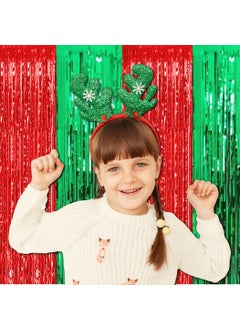 Millionminds Millionminds Set of 23 x 6 Feet Metallic Fringe Foil Curtain for Party Wedding Engagement Baby Shower Birthday Anniversary Office Party Backdrop Wall Decorations Foil Curtain Red Green  - Image 4
