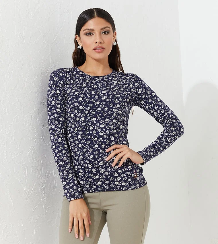 Round Neck Floral Long Sleeve T-Shirts