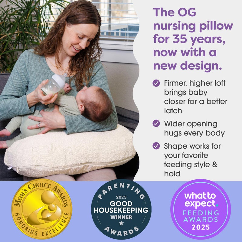 Boppy Nursing Pillow - Ergonomic Bottle & Breastfeeding Pillow with High, Firm, Large Area, Water-Repellent Cushion with Washable Cover; Baby Safety Alliance Verified - Oatmeal Boucle - Image 3
