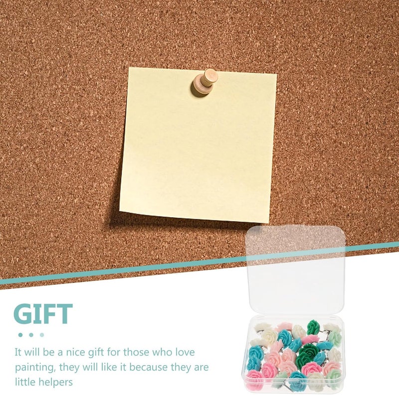 30pcs Flower Shaped Push Pins Rose Resin Thumbtacks Compact Delicate Pushpins for Cork Board Bulletin Office School Supplies - Image 3
