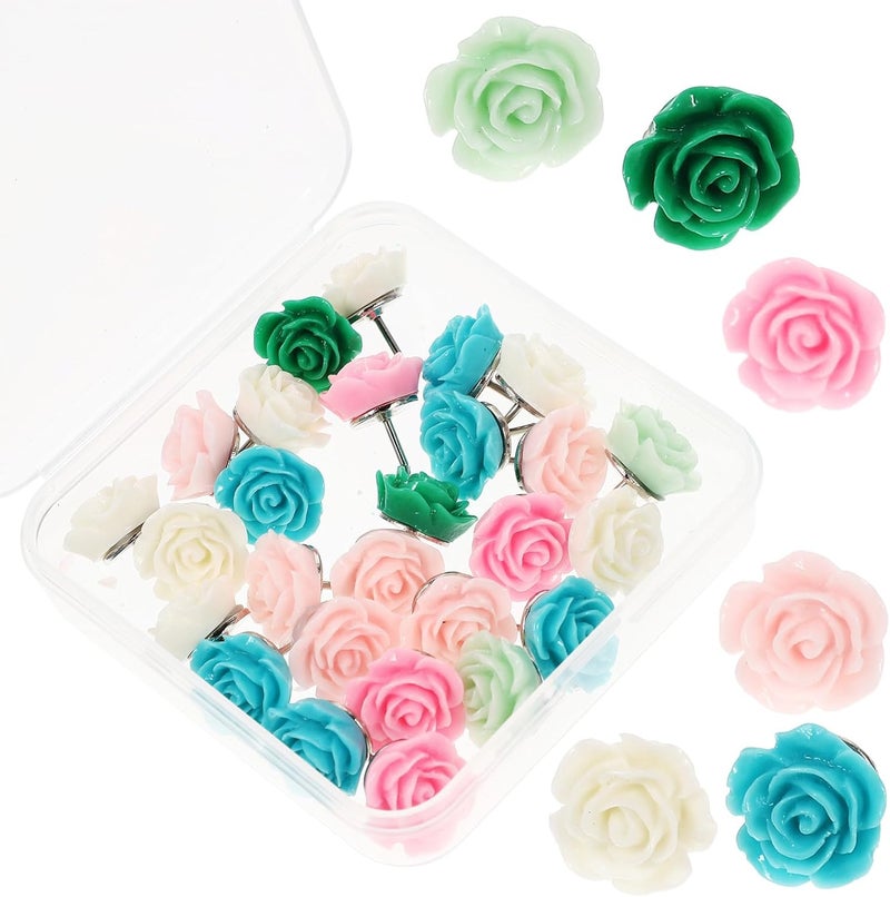 30pcs Flower Shaped Push Pins Rose Resin Thumbtacks Compact Delicate Pushpins for Cork Board Bulletin Office School Supplies - Image 1
