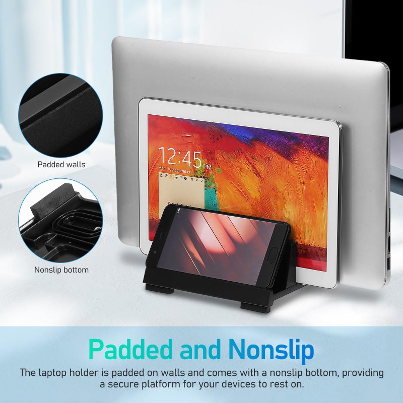 Vertical Laptop Stand Black Double Slot Desktop Organizer for Office and Home Use - Image 4