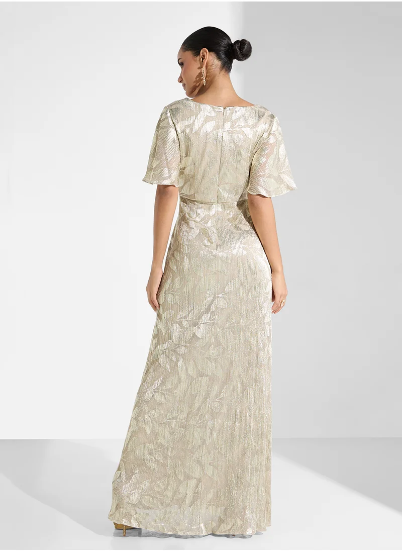 Adrianna Papell Foil Leaf Draped Gown