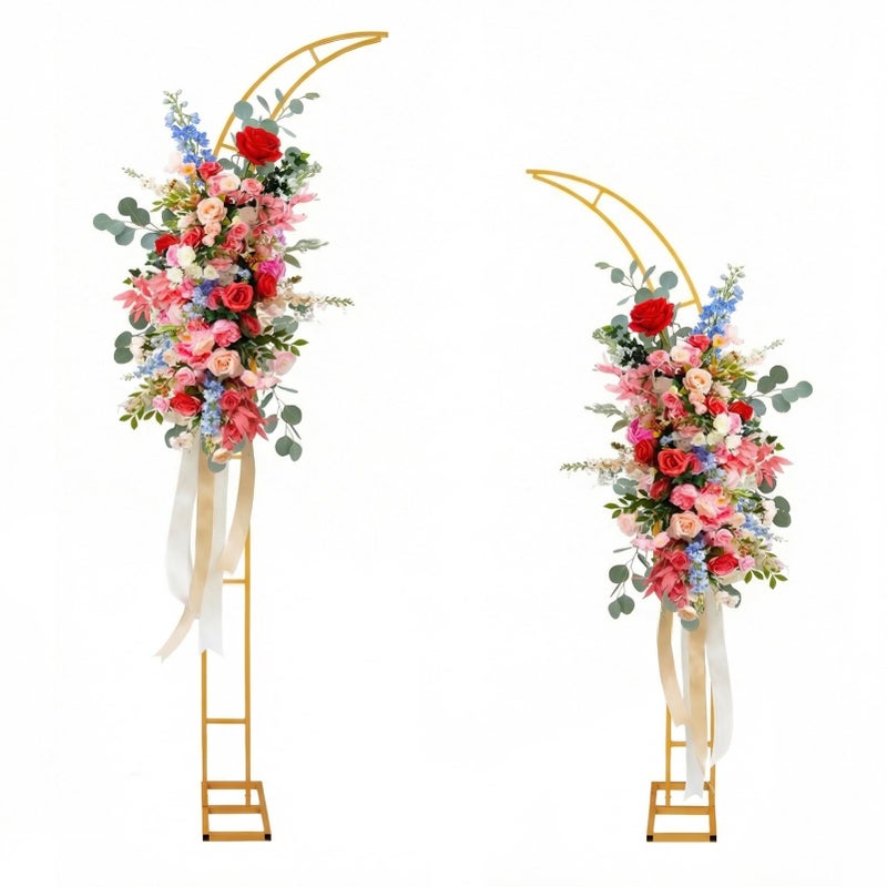 AIHSUMC Gold Wedding Flower Arch Stand â€“ 2-Pack Curved Half Arch Backdrop Frames (6.6 ft & 7.9 ft) for Ceremony, Proposal, Bridal Shower, Garden Party â€“ Metal Event Frame for Floral & Balloon Decorations - Image 1