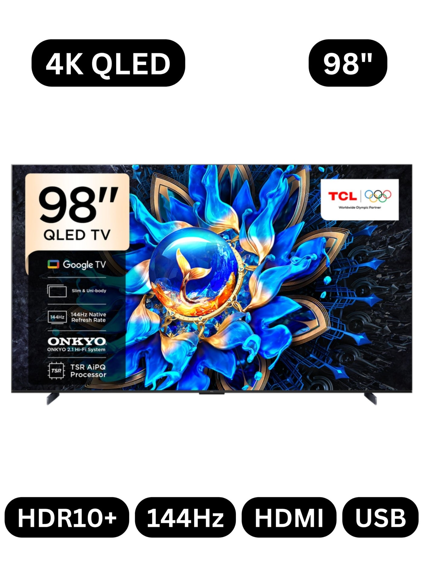 98-inch T8C Premium QLED 4K Smart TV (2026 - UAE Version) TCL 98" 98T8C Google TV With AiPQ Pro Processor, 144Hz Native Refresh Rate, ONKYO 2.1 Hi-Fi System, DTS Virtual X, HVA Panel, Game Master 98T8C Black