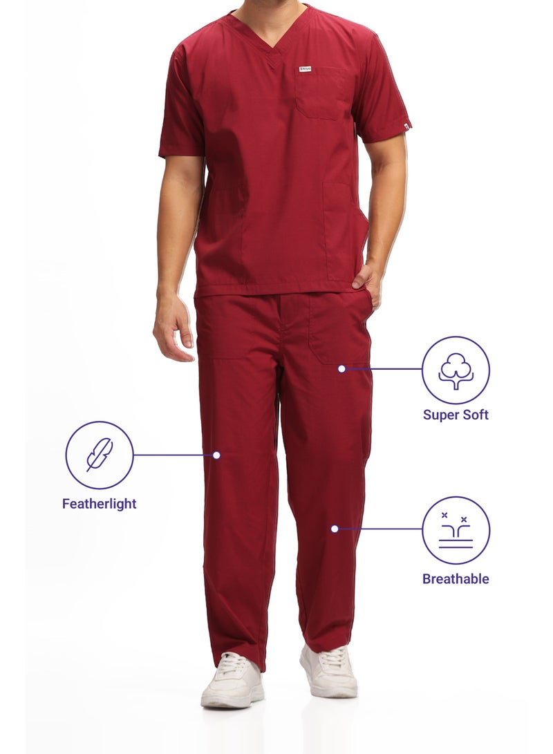 KNYA بدلة كنيا للرجال بفتحة على شكل V | 5 جيوب طبية علوية وسفلية، أكمام نصفية، زي للأطباء والممرضين وأطباء الأسنان | XXL، ماروني - Image 5