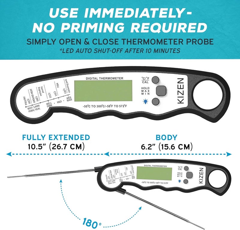 Kizen Instant Read Meat Thermometer Digital - Food Thermometer for Cooking, Grill, Oven, BBQ - IP67 Rated Waterproof - Large Backlit Display and Magnetic Back - Image 5