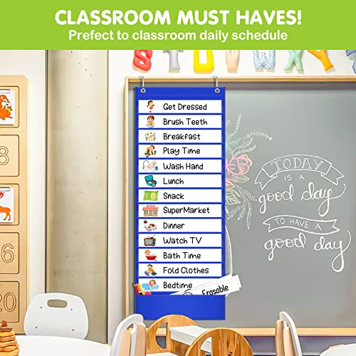 Eamay Daily Schedule Pocket Charts, Teacher Schedule Chart with Resuable 18 Custom Cards, Classroom Pocket Chart for School Office or Homeschool Activities, Blue - Image 3