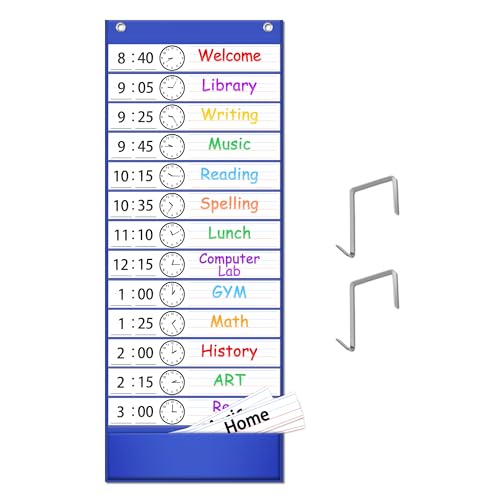 Eamay Daily Schedule Pocket Charts, Teacher Schedule Chart with Resuable 18 Custom Cards, Classroom Pocket Chart for School Office or Homeschool Activities, Blue - Image 1