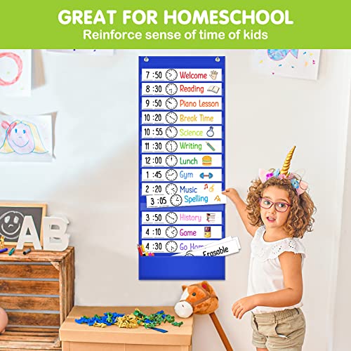 Eamay Daily Schedule Pocket Charts, Teacher Schedule Chart with Resuable 18 Custom Cards, Classroom Pocket Chart for School Office or Homeschool Activities, Blue - Image 2