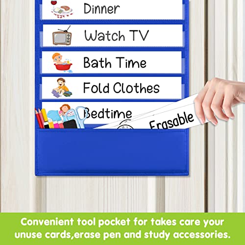 Eamay Daily Schedule Pocket Charts, Teacher Schedule Chart with Resuable 18 Custom Cards, Classroom Pocket Chart for School Office or Homeschool Activities, Blue - Image 4