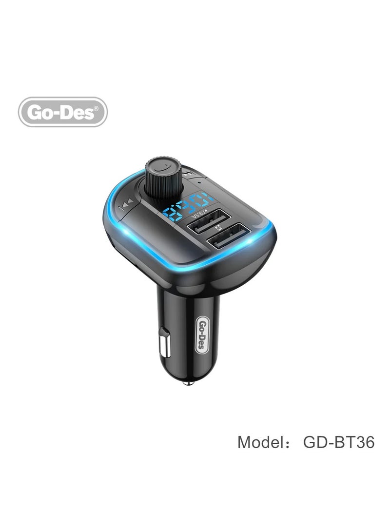 GO-DES BT-36 Fm Transmitter Bluetooth Wireless Hands-free Radio Mp3 Car Player With Blue Atmosphere Light - Image 1