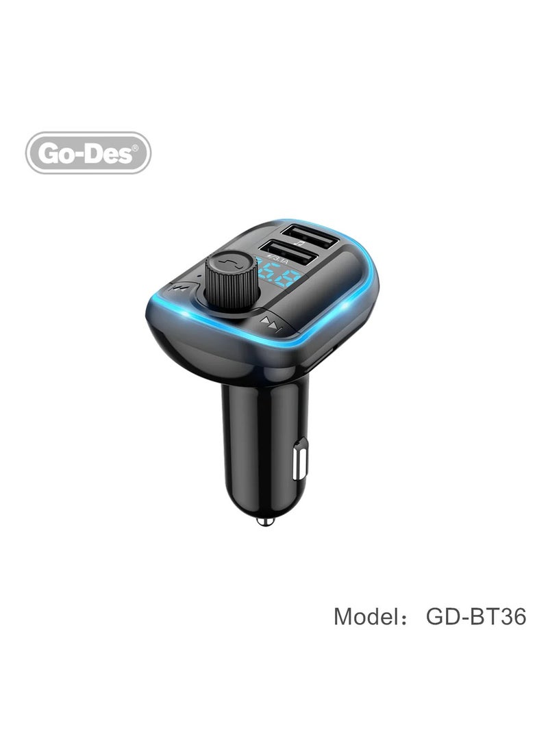 GO-DES BT-36 Fm Transmitter Bluetooth Wireless Hands-free Radio Mp3 Car Player With Blue Atmosphere Light - Image 3