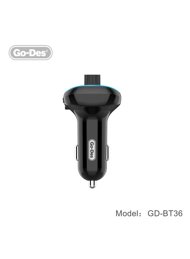 GO-DES BT-36 Fm Transmitter Bluetooth Wireless Hands-free Radio Mp3 Car Player With Blue Atmosphere Light - Image 4