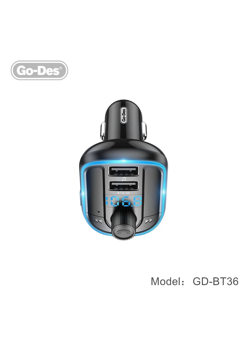GO-DES BT-36 Fm Transmitter Bluetooth Wireless Hands-free Radio Mp3 Car Player With Blue Atmosphere Light - Image 5