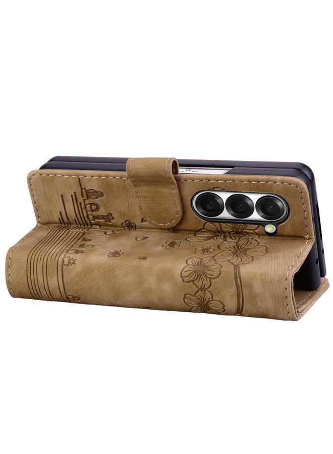 إيروريكس جراب لهاتف Samsung Galaxy Z Fold6 مصنوع من الجلد المنقوش برسومات قطة ساكورا الكرتونية - Image 3