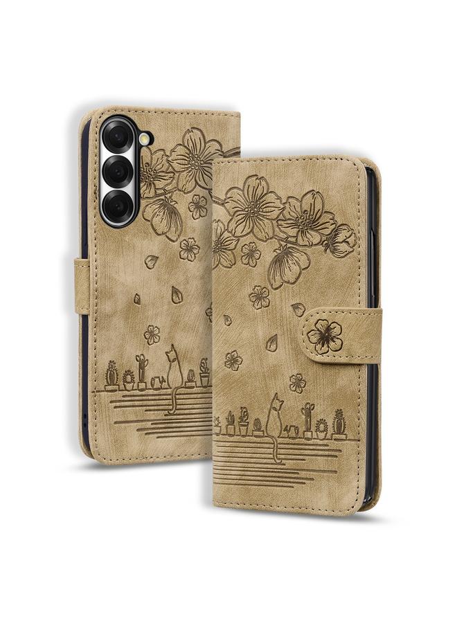 إيروريكس جراب لهاتف Samsung Galaxy Z Fold6 مصنوع من الجلد المنقوش برسومات قطة ساكورا الكرتونية - Image 1