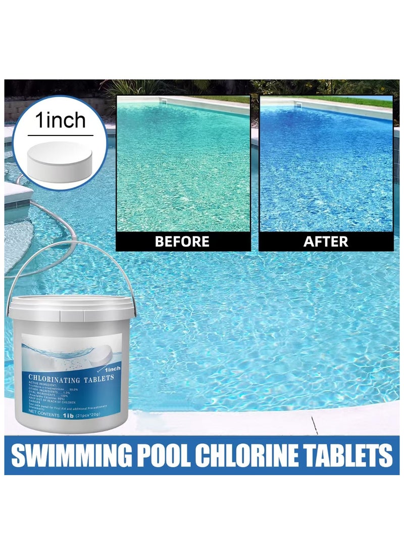 21Pcs Pool Chlorinting Tablets 1 In Chlorine Tablets Long Lasting Slow Dissolving Chlorine Tabs 1LB for Swimming Pools Spas and Fountains, Chlorine Tablets for Hot Tub