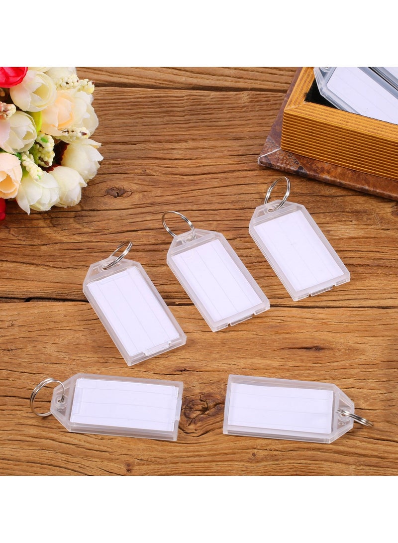 فوميمو 50 قطعة من بطاقات المفاتيح البلاستيكية البيضاء مع حامل حلقة مقسومة للنافذة وعلامات الأمتعة وسلسلة المفاتيح - Image 3
