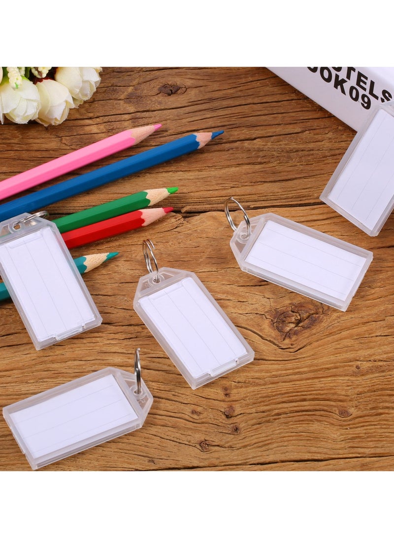 فوميمو 50 قطعة من بطاقات المفاتيح البلاستيكية البيضاء مع حامل حلقة مقسومة للنافذة وعلامات الأمتعة وسلسلة المفاتيح - Image 4