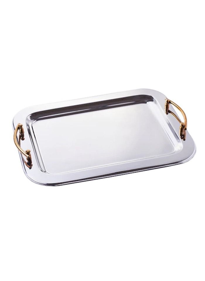 BLACKSTONE - Stainless Steel Serving Tray with Gold Handle 33x46 - Image 1