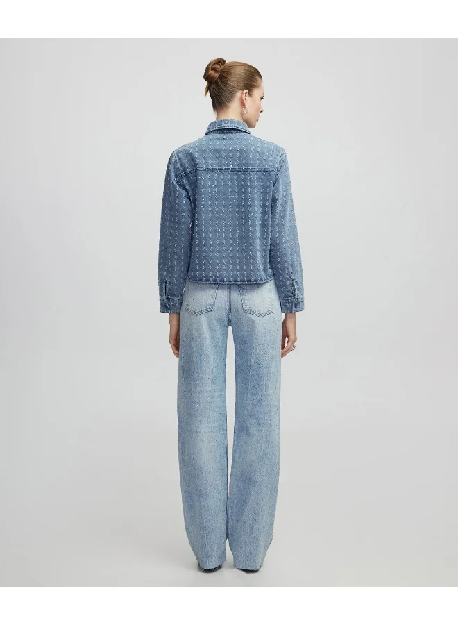 ابيكول Rhinestone Denim Shirt