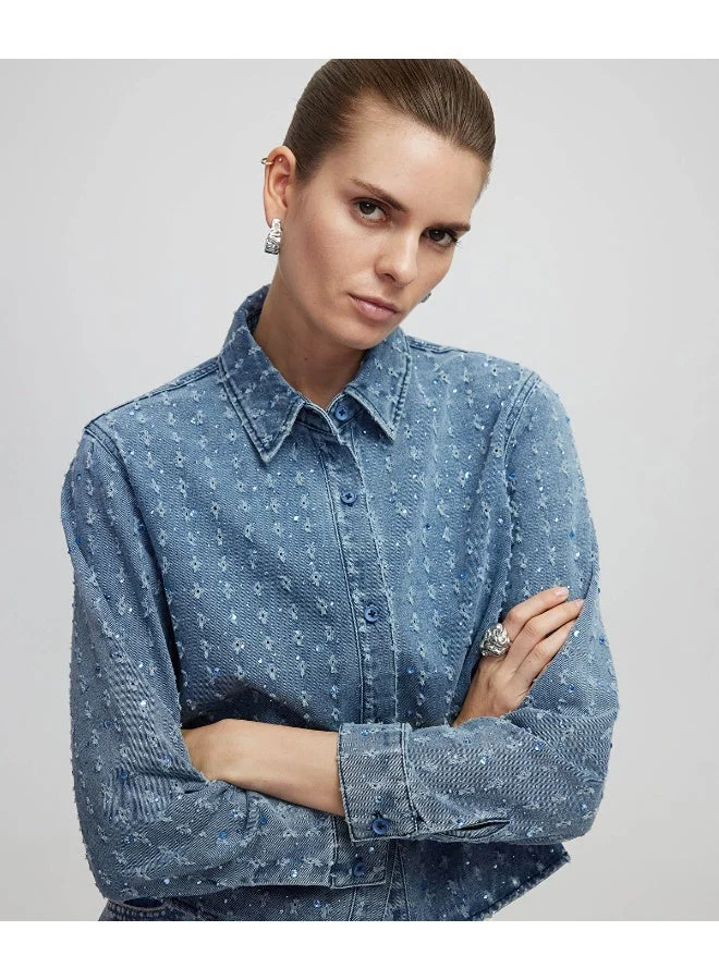 ابيكول Rhinestone Denim Shirt