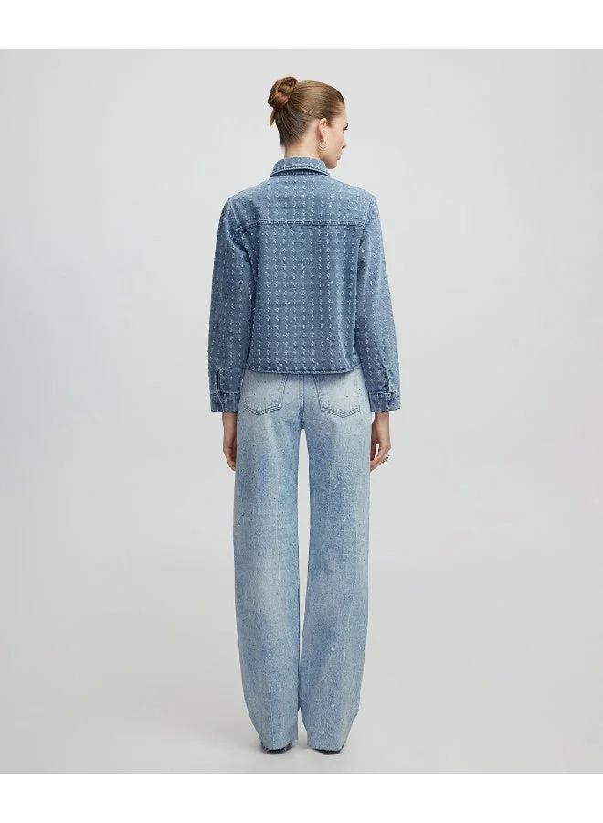 ابيكول Rhinestone Denim Shirt