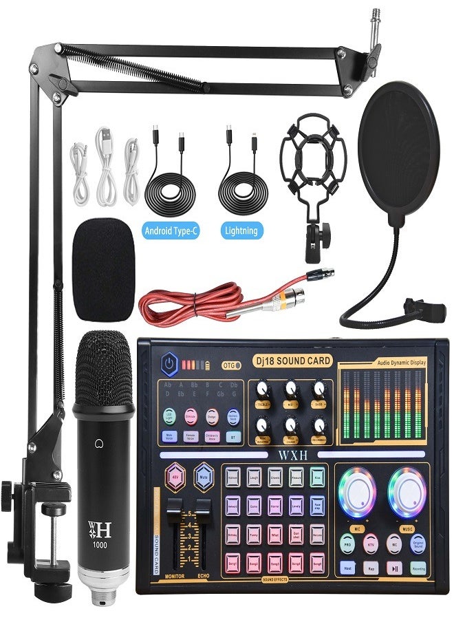 Sunbmebge - Live Sound Cards Condenser Microphone Set Streaming Audio Mixer with Microphone Stand/Suitable for Live Broadcast/Podcast/Youtube/PC/Smartphone - Image 1