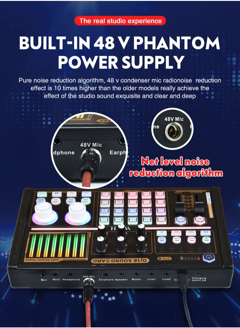 Sunbmebge - Live Sound Cards Condenser Microphone Set Streaming Audio Mixer with Microphone Stand/Suitable for Live Broadcast/Podcast/Youtube/PC/Smartphone - Image 1