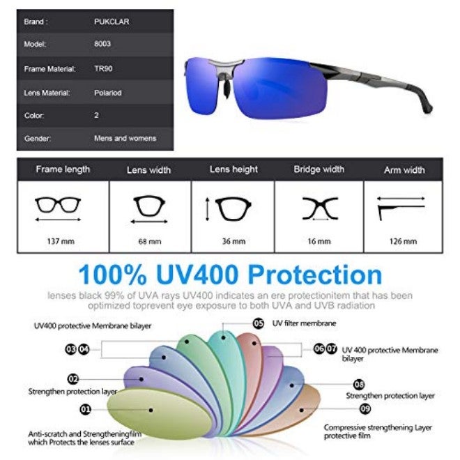 PUKCLAR Mens Sunglasses Polarized Driving Sports Sunglasses Al-Mg Metal Frame Cycling Fishing Golf Goggles - Image 4