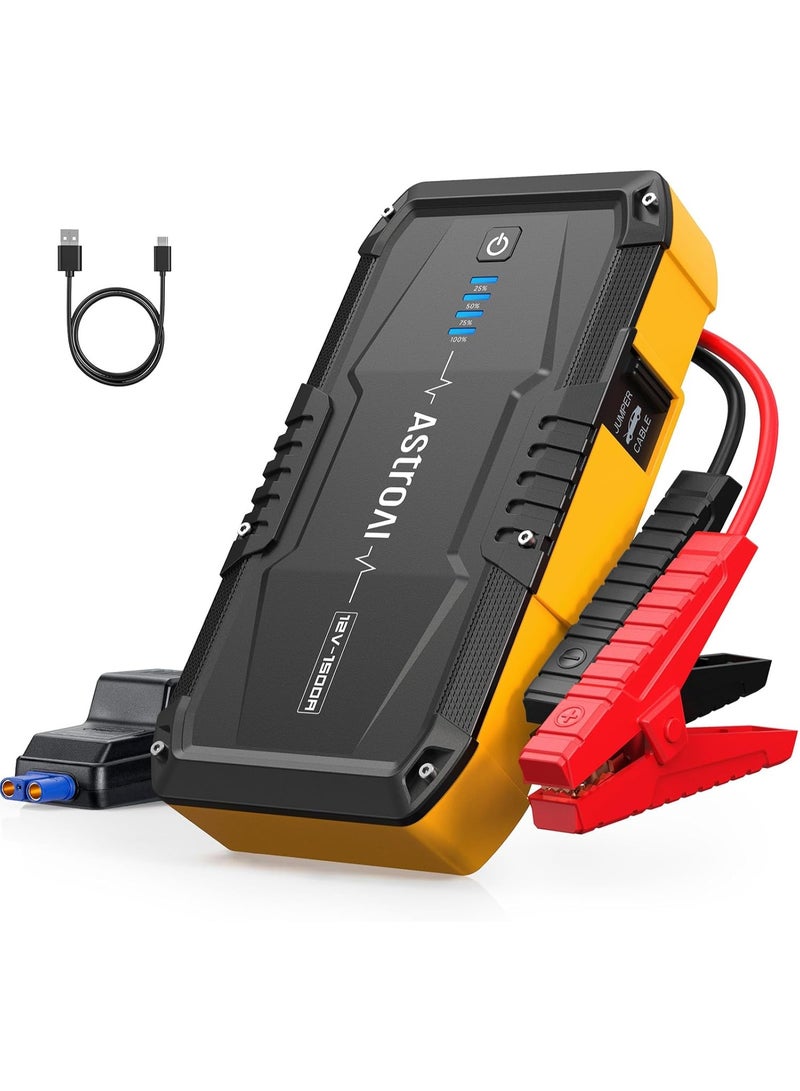 AstroAI AstroAI S8 Car Battery Jump Starter, 1500A Peak Car Jumper Starter Battery Pack for Up to 6.0L Gas & 3.0L Diesel Engines, 12V Portable Jump Box with 3 Modes Flashlight and Jumper Cable(Yellow)  - Image 2