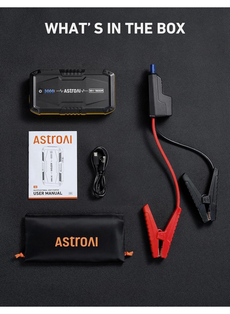 AstroAI AstroAI S8 Car Battery Jump Starter, 1500A Peak Car Jumper Starter Battery Pack for Up to 6.0L Gas & 3.0L Diesel Engines, 12V Portable Jump Box with 3 Modes Flashlight and Jumper Cable(Yellow)  - Image 3