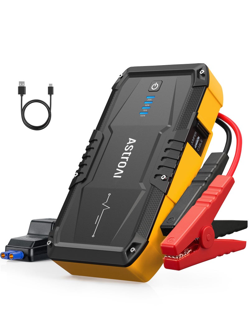 AstroAI S8 Car Battery Jump Starter, Car Jumper Starter Battery Pack for Up to 6.0L Gas & 3.0L Diesel Engines, 12V Portable Jump Box with 3 Modes Flashlight and Jumper Cable(Yellow) - Image 1