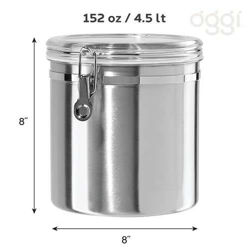 Oggi Stainless Steel Kitchen Canister 152 fl oz - Airtight Clamp Lid, Clear See-Thru Top - Ideal for Kitchen Storage, Food Storage, Pantry Storage. Jumbo Size 8" x 8". - Image 5