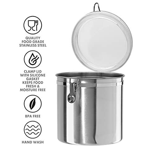 Oggi Stainless Steel Kitchen Canister 152 fl oz - Airtight Clamp Lid, Clear See-Thru Top - Ideal for Kitchen Storage, Food Storage, Pantry Storage. Jumbo Size 8" x 8". - Image 3