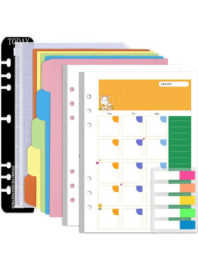 Rancco Junior Monthly Planner Refills Set, 180 Pages 8 Hole Punched Loose Leaf Paper Inserts w/Index Tabs, Index Dividers, Loose-Leaf Bag, Ruler For Circa, Arc, TUL, Happy Planner, Undated, 5.5x8.5" - Image 1