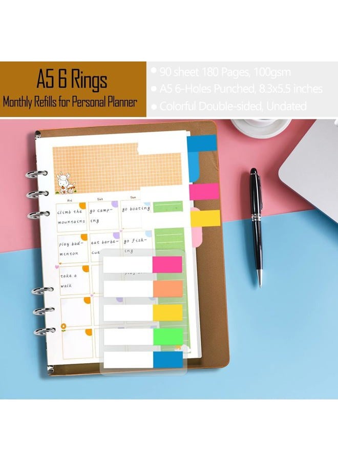 Rancco Junior Monthly Planner Refills Set, 180 Pages 8 Hole Punched Loose Leaf Paper Inserts w/Index Tabs, Index Dividers, Loose-Leaf Bag, Ruler For Circa, Arc, TUL, Happy Planner, Undated, 5.5x8.5" - Image 5