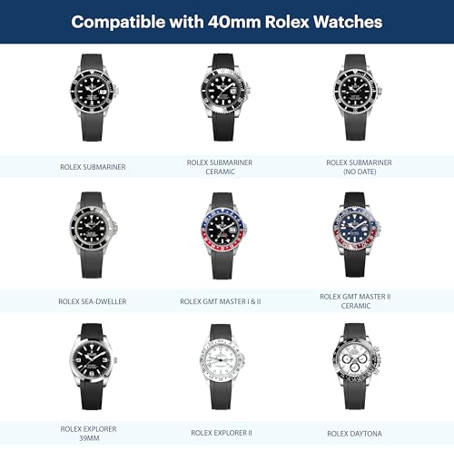 Crafter Blue RS01 Curved End Rubber Strap Watch Band Compatible with 40mm Rolex Submariner, Explorer, Explorer II, GMT Master, GMT Master II, Daytona, and Yachtmaster, Black, 4 Links by 4 Links - Image 3