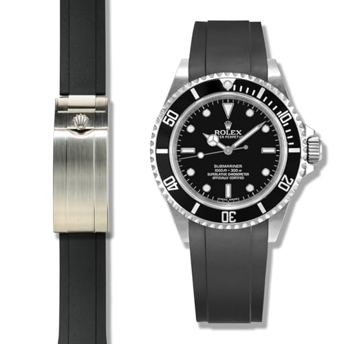 Crafter Blue RS01 Curved End Rubber Strap Watch Band Compatible with 40mm Rolex Submariner, Explorer, Explorer II, GMT Master, GMT Master II, Daytona, and Yachtmaster, Black, 4 Links by 4 Links - Image 4