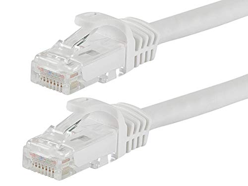 Monoprice Cat5e Ethernet Patch Cable Snagless RJ45 Stranded 350Mhz UTP 24AWG 100 Feet White Flexboot Series - Image 1