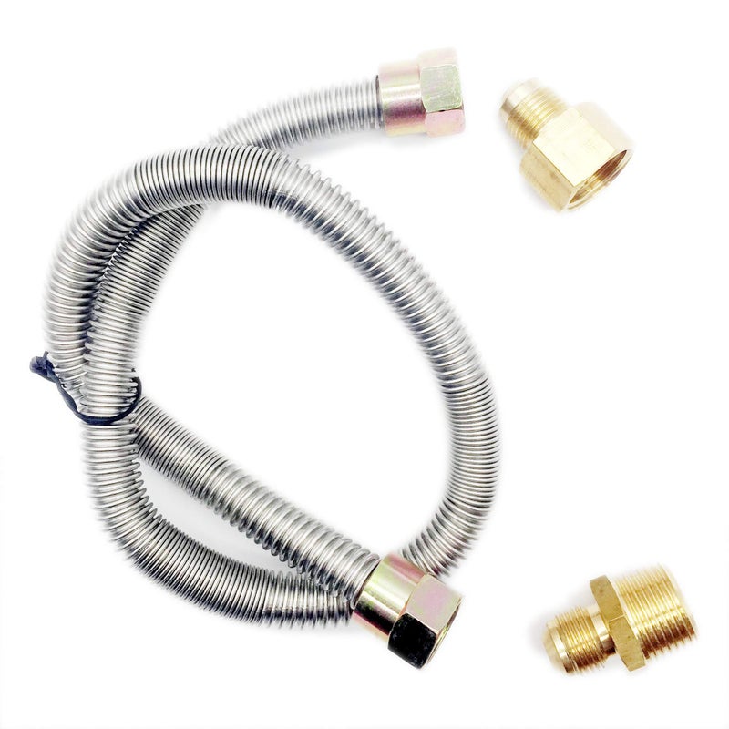 METER STAR Propane fire Pit Whistle Free Gas Flex Line for Fire Pit and Fireplace - Stainless Steel (24" Long) 1/2" NPT Male x 1/2" NPT Female Corrugated Pipe - Image 1