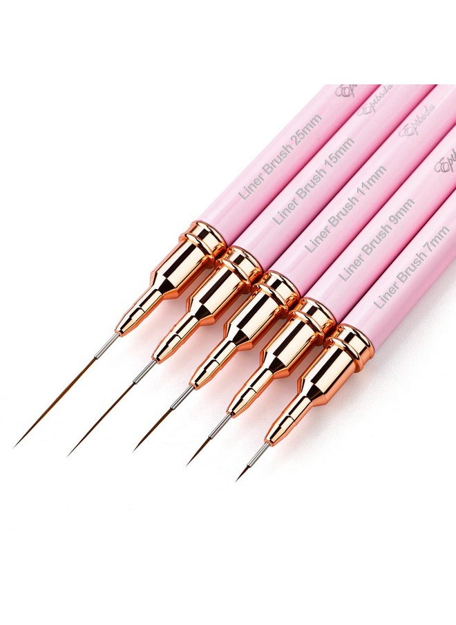 Eptbsdu - Nail Art Liner Brushes Eptbsdu 5Pc Nail Art Brush For Long Lines Liner Brush Uv Gel Polish Painting Nail Design Brush Metal Handle Nail Drawing Pens Sizes 7/9/11/15/25Mm - Image 1