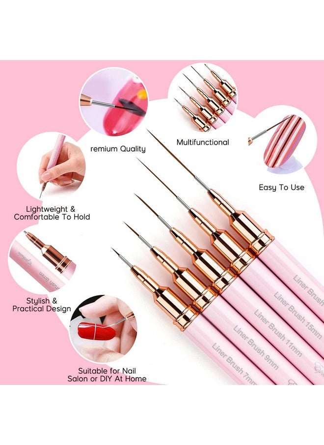 Eptbsdu - Nail Art Liner Brushes Eptbsdu 5Pc Nail Art Brush For Long Lines Liner Brush Uv Gel Polish Painting Nail Design Brush Metal Handle Nail Drawing Pens Sizes 7/9/11/15/25Mm - Image 1