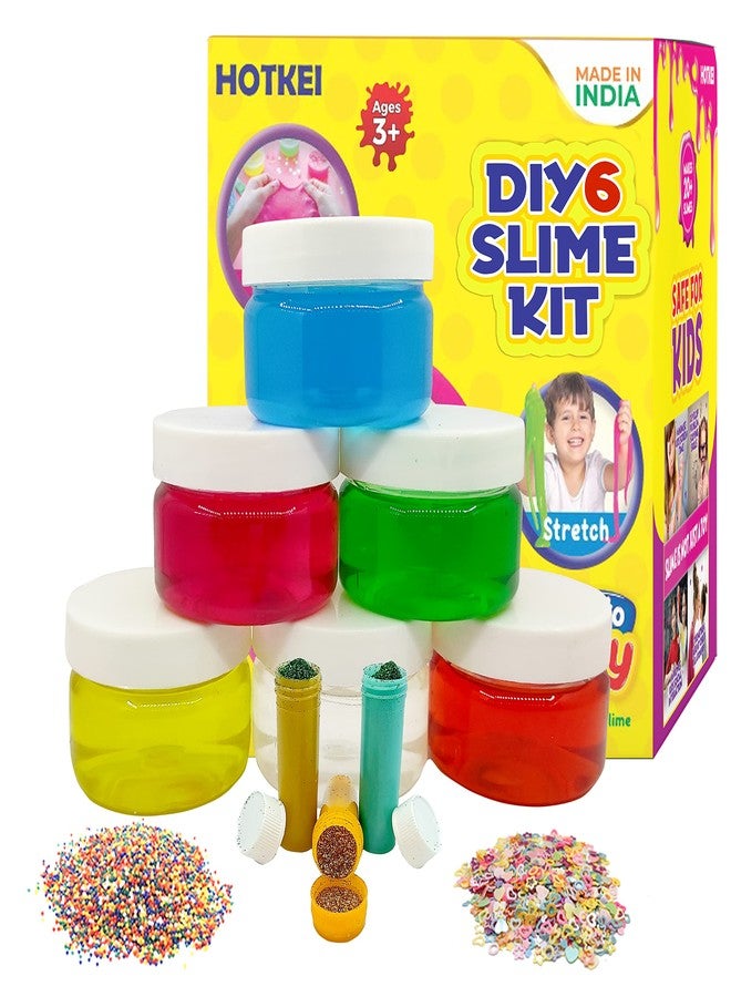 HOTKEI (6 Slime Kit) DIY Multicolor Fruit Scented Slime Gel Jelly Putty Set Toys Kit for Boys Girls Kids Aged 3 to 10 Years 300 gm with Accessories Glitter, Charms, Water Beads Set - Image 1