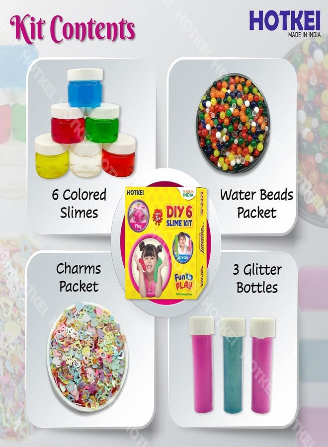 HOTKEI (6 Slime Kit) DIY Multicolor Fruit Scented Slime Gel Jelly Putty Set Toys Kit for Boys Girls Kids Aged 3 to 10 Years 300 gm with Accessories Glitter, Charms, Water Beads Set - Image 2