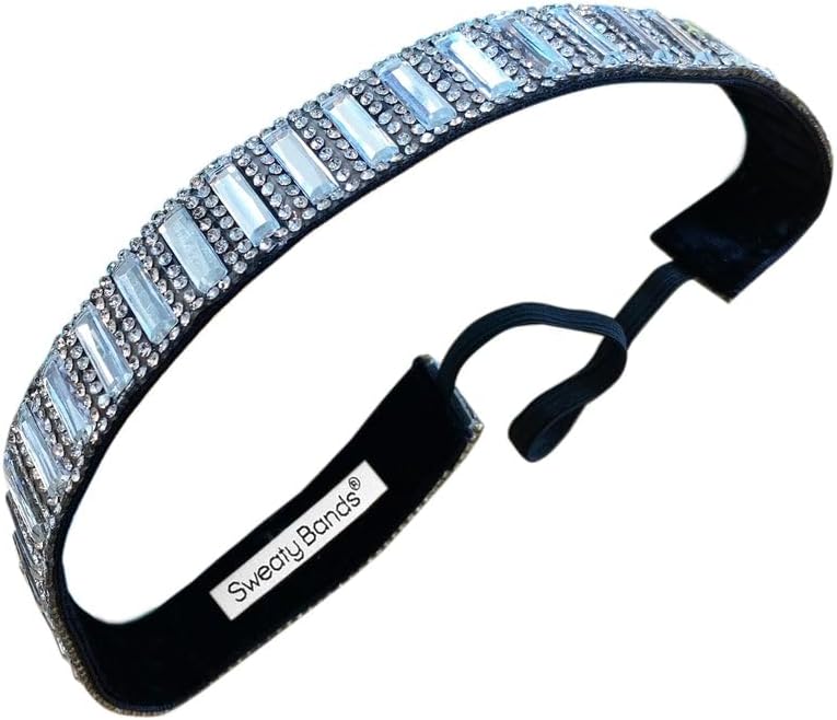 Sweaty Bands Womens Girls Headband for an Active Lifestyle  NonSlip Grip SweatWicking VelvetLined Rhinestone Sparkling Hairband  Bling Silver Beauty Silver 1Inch
