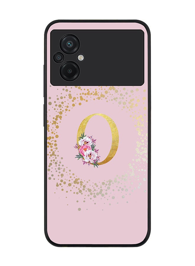 Stylizedd Rugged Black edge case for Xiaomi Poco M5 Slim fit Soft Case Flexible Rubber Edges TPU Gel Thin Cover - Custom Monogram Initial Letter Floral Pattern Alphabet - O (Pink) - Image 1