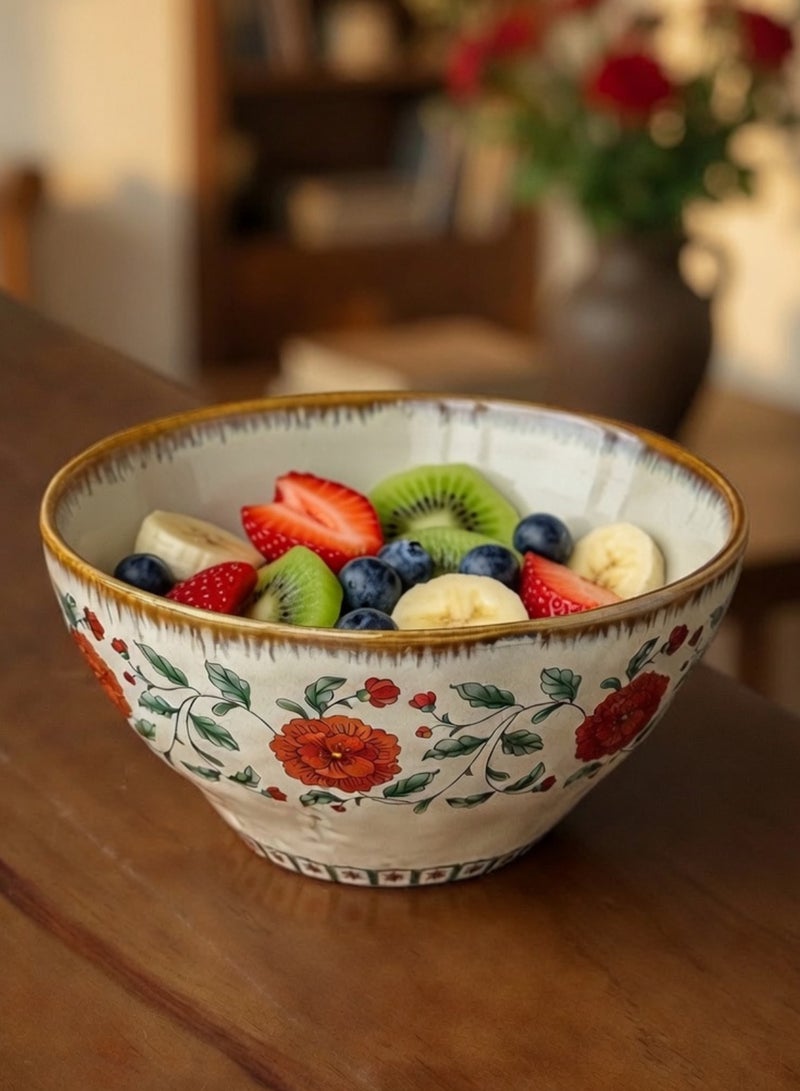 Set of 2 Handcrafted 1100ml Large Ceramic Bowls 7 inch - Red Peony Ruffled Bowl, Perfect Housewarming Gift, Artisan Stoneware Serving Plates, Ideal for Ramen, Soup, Pasta, Salad, Main Course & Modern Farmhouse Kitchen Tableware - Image 5