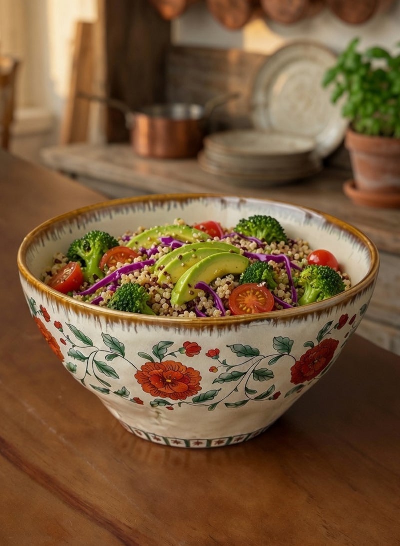 Set of 2 Handcrafted 1100ml Large Ceramic Bowls 7 inch - Red Peony Ruffled Bowl, Perfect Housewarming Gift, Artisan Stoneware Serving Plates, Ideal for Ramen, Soup, Pasta, Salad, Main Course & Modern Farmhouse Kitchen Tableware - Image 4